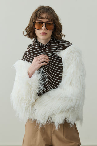 Çift Yönlü Çizgili Fular Atkı Kahverengi