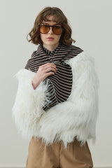 Çift Yönlü Çizgili Fular Atkı Kahverengi