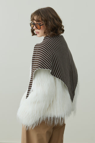 Çift Yönlü Çizgili Fular Atkı Kahverengi