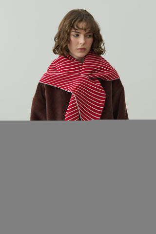 Çift Yönlü Çizgili Fular Atkı Kırmızı