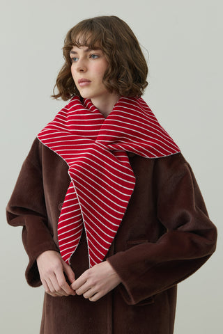 Çift Yönlü Çizgili Fular Atkı Kırmızı