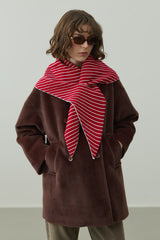 Çift Yönlü Çizgili Fular Atkı Kırmızı