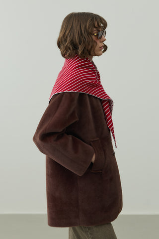 Çift Yönlü Çizgili Fular Atkı Kırmızı