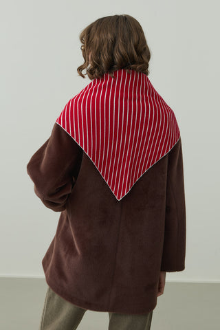 Çift Yönlü Çizgili Fular Atkı Kırmızı