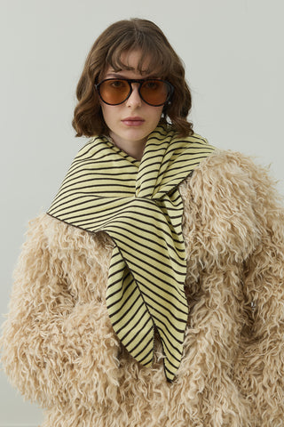 Çift Yönlü Çizgili Fular Atkı Sarı