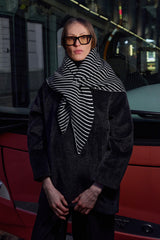 Çift Yönlü Çizgili Fular Atkı Siyah