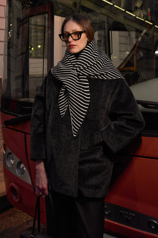 Çift Yönlü Çizgili Fular Atkı Siyah