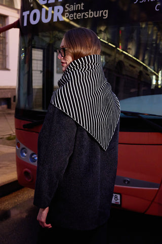 Çift Yönlü Çizgili Fular Atkı Siyah