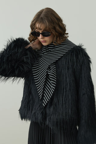 Çift Yönlü Çizgili Fular Atkı Siyah