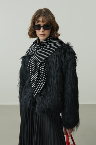 Çift Yönlü Çizgili Fular Atkı Siyah