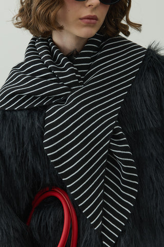 Çift Yönlü Çizgili Fular Atkı Siyah