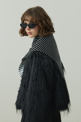 Çift Yönlü Çizgili Fular Atkı Siyah