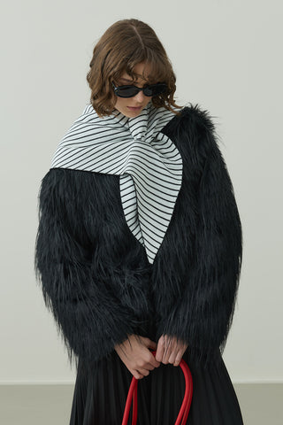 Çift Yönlü Çizgili Fular Atkı Siyah