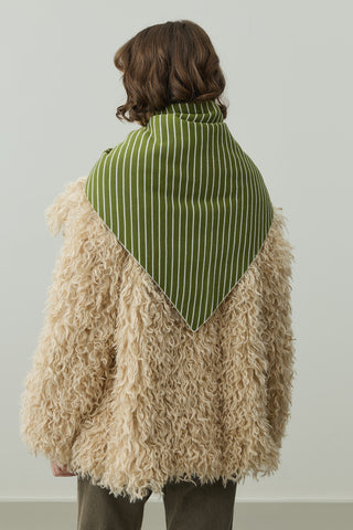 Çift Yönlü Çizgili Fular Atkı Yağ Yeşili