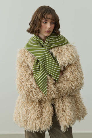 Çift Yönlü Çizgili Fular Atkı Yağ Yeşili