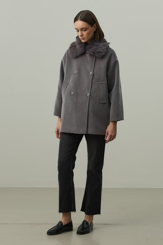 Çıkarılabilir Kürklü Bomb Kaban Gri