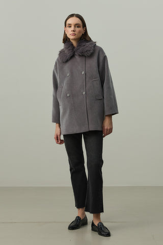 Çıkarılabilir Kürklü Bomb Kaban Gri