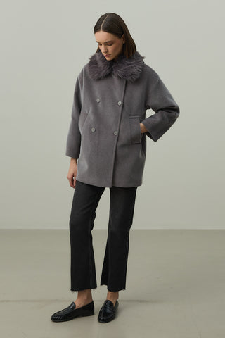 Çıkarılabilir Kürklü Bomb Kaban Gri