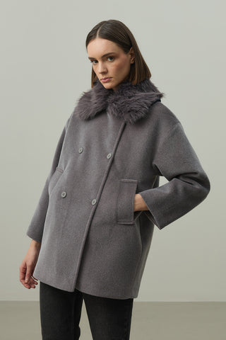 Çıkarılabilir Kürklü Bomb Kaban Gri