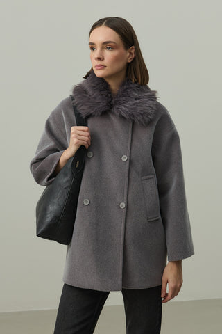 Çıkarılabilir Kürklü Bomb Kaban Gri