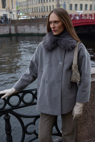 Çıkarılabilir Kürklü Bomb Kaban Gri