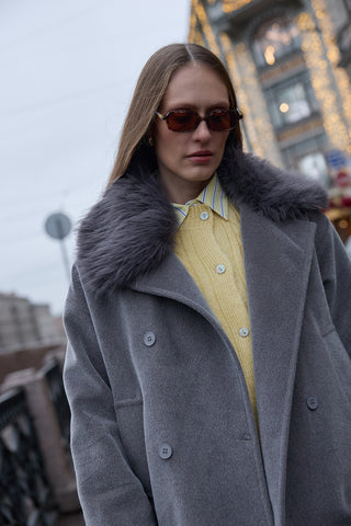 Çıkarılabilir Kürklü Bomb Kaban Gri