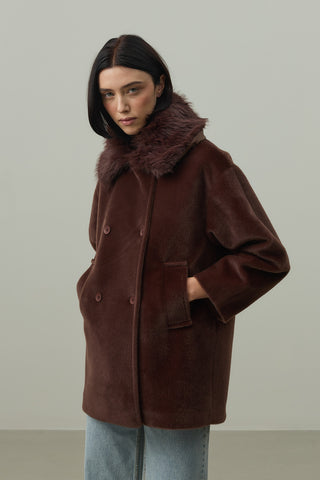 Çıkarılabilir Kürklü Bomb Kaban Kahverengi