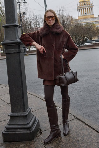 Çıkarılabilir Kürklü Bomb Kaban Kahverengi