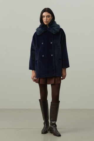 Çıkarılabilir Kürklü Bomb Kaban Lacivert