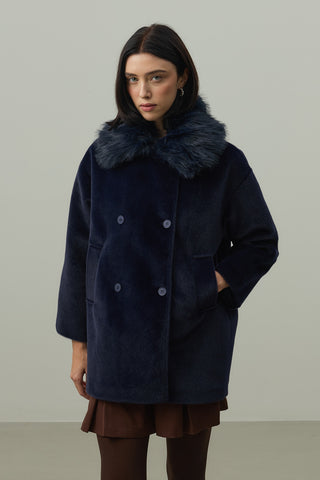 Çıkarılabilir Kürklü Bomb Kaban Lacivert