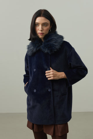 Çıkarılabilir Kürklü Bomb Kaban Lacivert