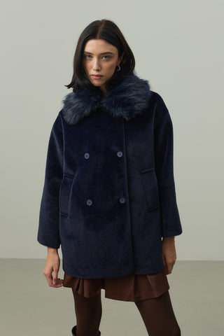 Çıkarılabilir Kürklü Bomb Kaban Lacivert