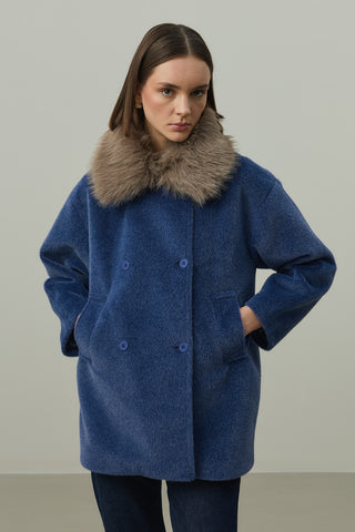 Çıkarılabilir Kürklü Bomb Kaban Mavi