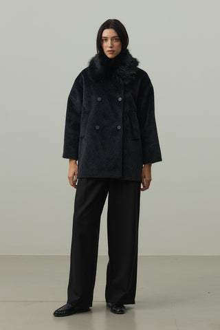 Çıkarılabilir Kürklü Bomb Kaban Siyah