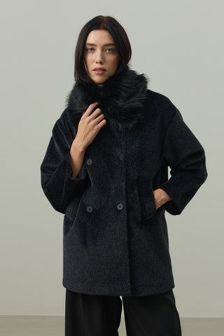 Çıkarılabilir Kürklü Bomb Kaban Siyah