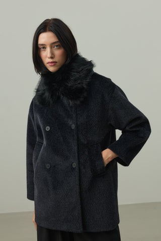 Çıkarılabilir Kürklü Bomb Kaban Siyah