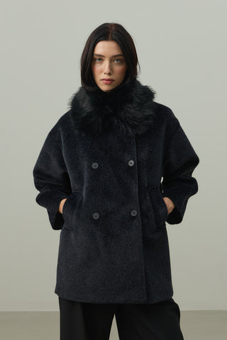 Çıkarılabilir Kürklü Bomb Kaban Siyah