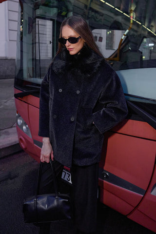 Çıkarılabilir Kürklü Bomb Kaban Siyah