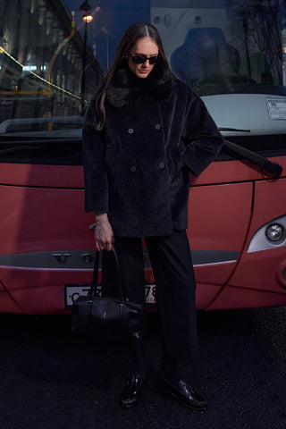 Çıkarılabilir Kürklü Bomb Kaban Siyah