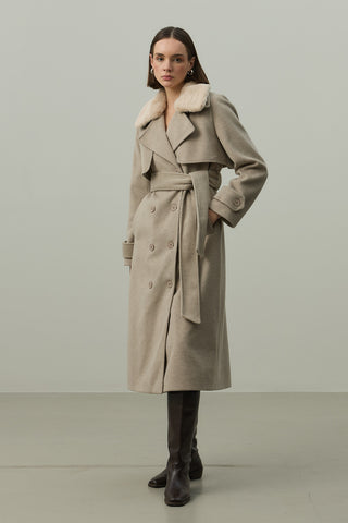Çıkarılabilir Yakalı Maxi Kaban Bej