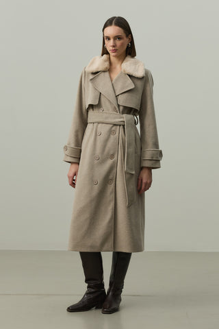 Çıkarılabilir Yakalı Maxi Kaban Bej