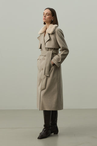 Çıkarılabilir Yakalı Maxi Kaban Bej