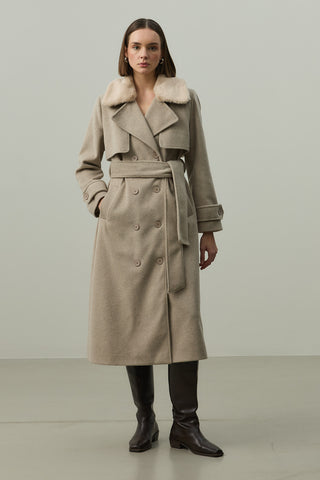 Çıkarılabilir Yakalı Maxi Kaban Bej