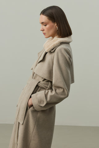 Çıkarılabilir Yakalı Maxi Kaban Bej