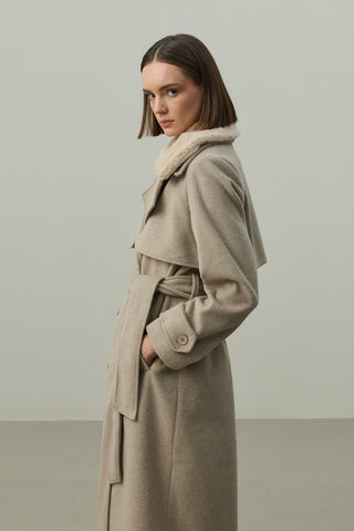 Çıkarılabilir Yakalı Maxi Kaban Bej