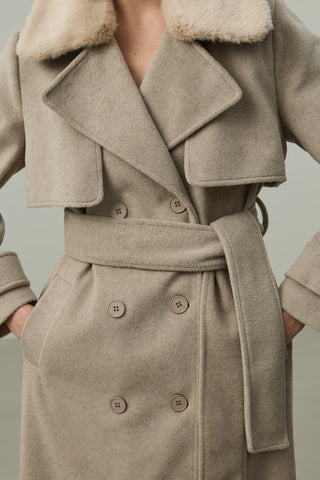 Çıkarılabilir Yakalı Maxi Kaban Bej