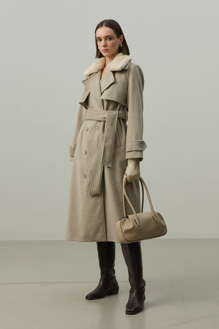 Çıkarılabilir Yakalı Maxi Kaban Bej