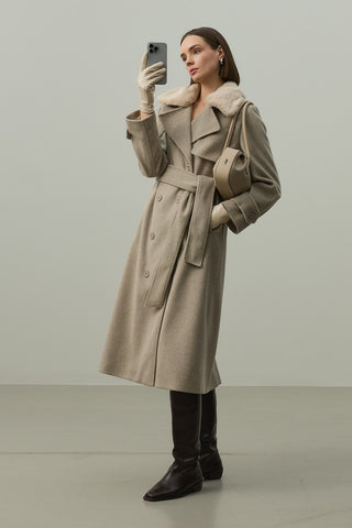 Çıkarılabilir Yakalı Maxi Kaban Bej