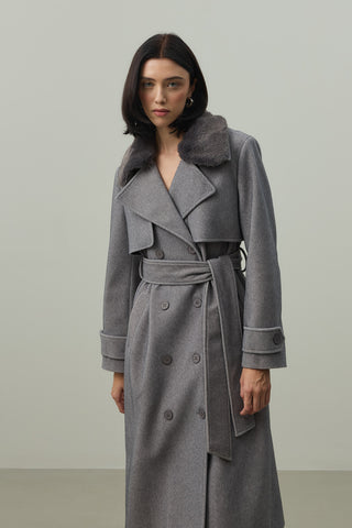 Çıkarılabilir Yakalı Maxi Kaban Gri