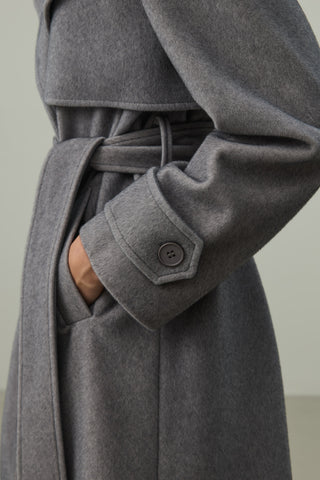 Çıkarılabilir Yakalı Maxi Kaban Gri